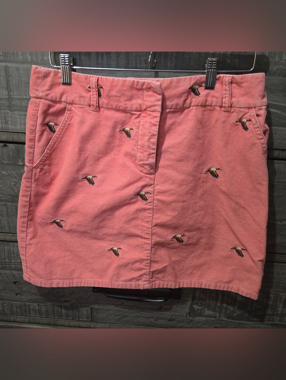 J.Crew Pink Corduroy Embroidered Duck Mini Skirt Size 8 Preppy Coastal